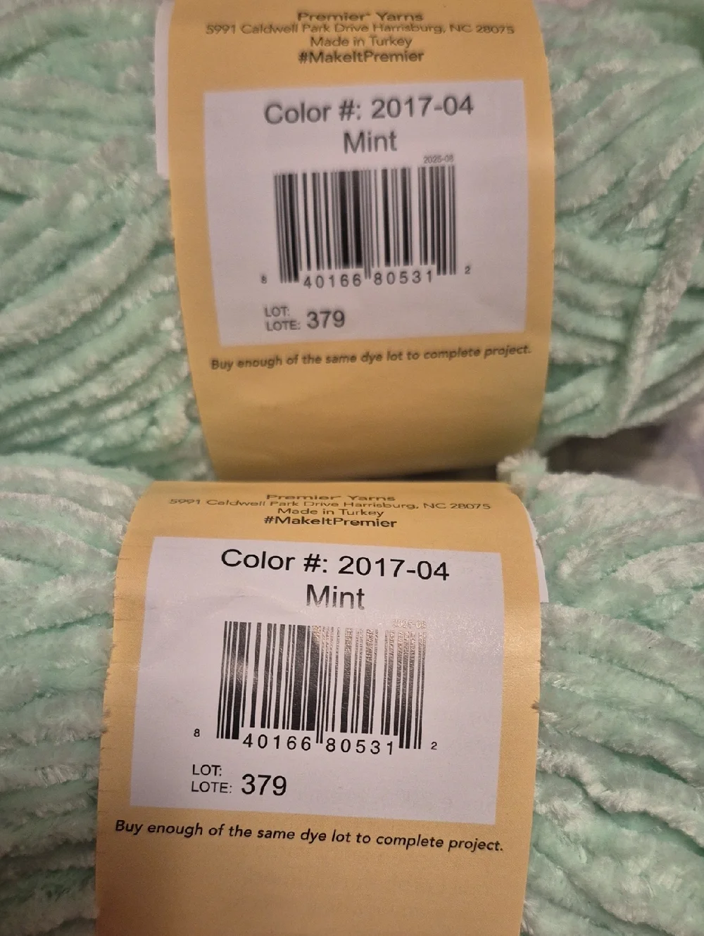 Premier Just Chenille Plush Yarn in Mint Green - 2 Skeins